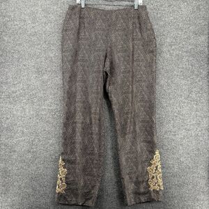 Dana Buchman Silk Dress Pants Women 14 Black Print High Rise Straight Artsy